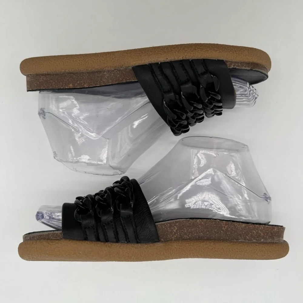 Bueno Emelia Black Leather Chains Slide Sandal Size 36/6